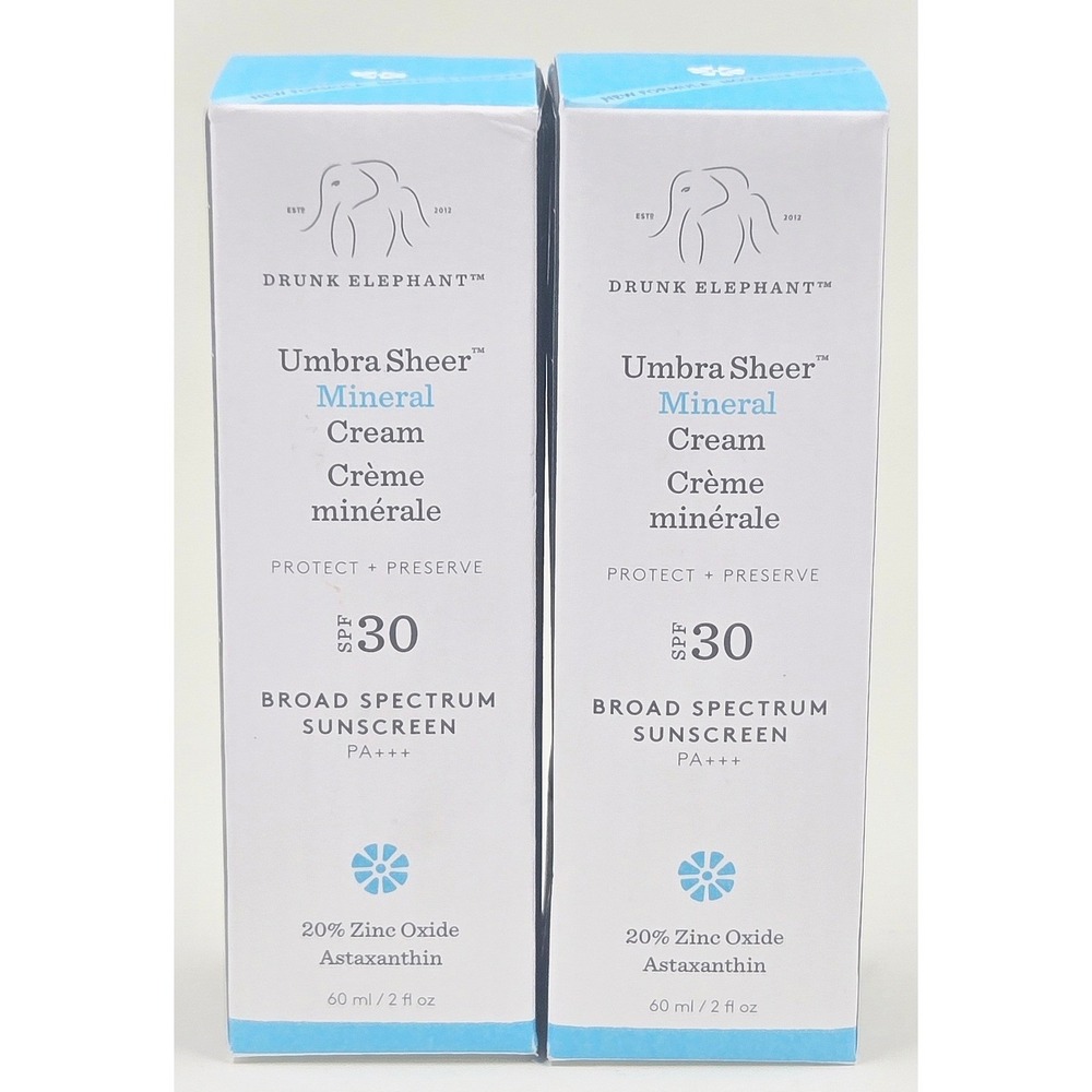 Drunk Elephant Umbra Sheer Mineral Cream 2oz 60ml SPF 30 NEW 2-Pack Sunscreen